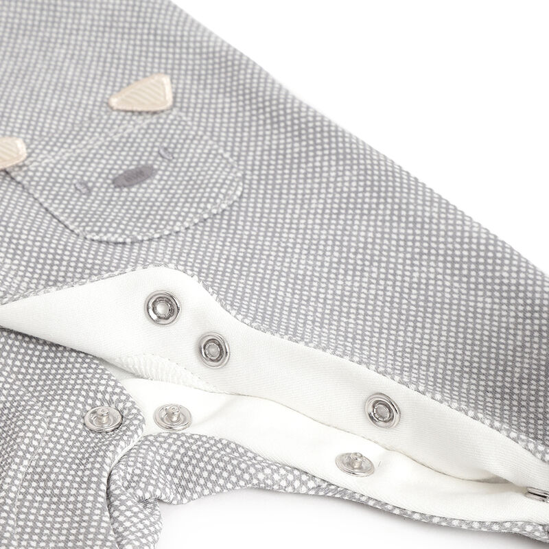 Boys Grey Printed Front Opening Babysuit image number 3
